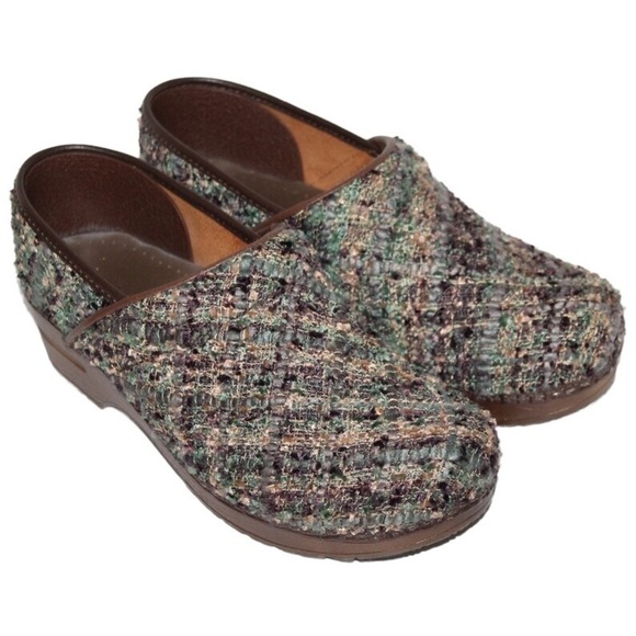 Sanita Shoes - Sanita Green Woven Tweed Tilly Closed Professional Danish Clog